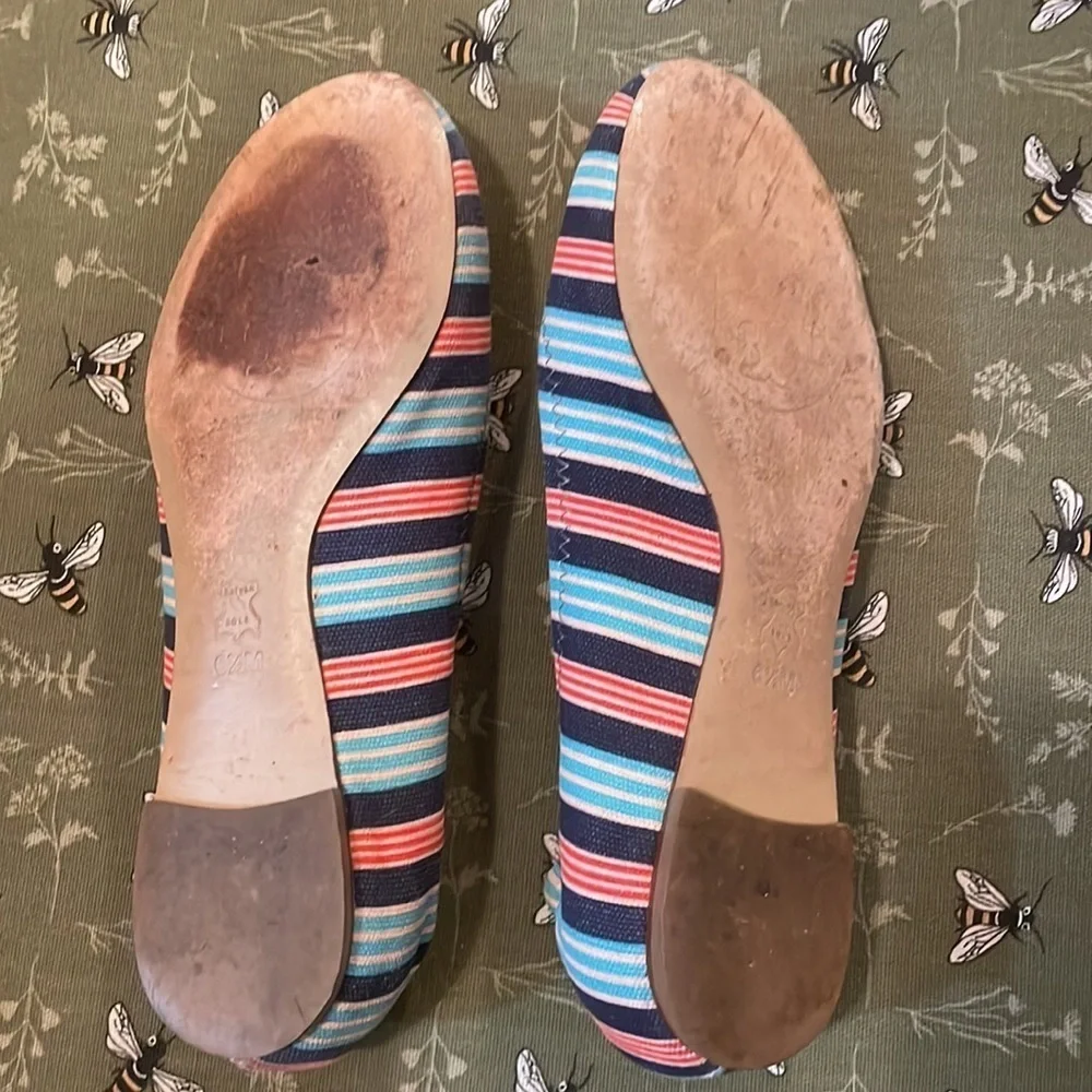 Tory Burch Reva Bauer Stripe A/Habenero Pepper multicolored Ballet Flats sz 6.5